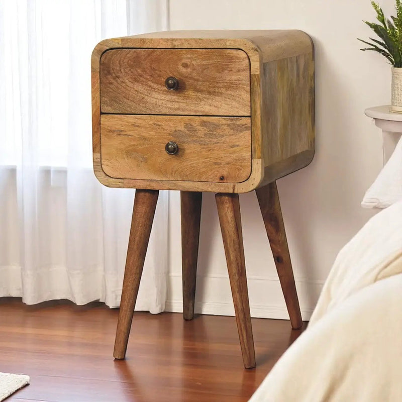 Solid Wood Mini Curved Nightstand, 2-Drawers, Oak-ish by HouseOfZazla