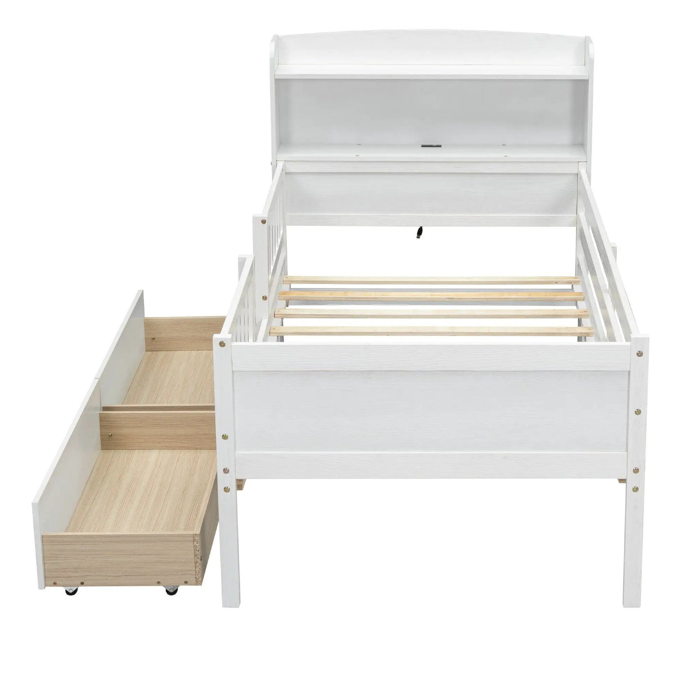 Platform Bed With LED Light, Multi Functional Headboard, Guardrail And 2 Drawers by HouseOfZazla