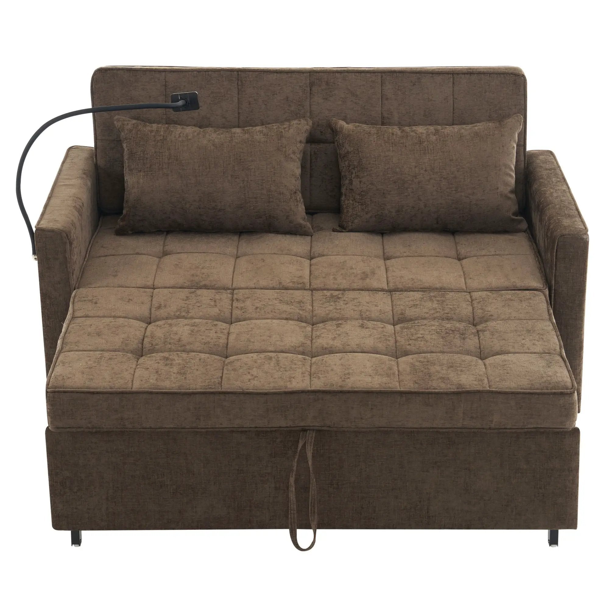 Pull-Out Sleeper Sofa With Reversible Backrest Cushion, Side Pockets, 2 USB Ports And A Phone Holder For Living Room by HouseOfZazla