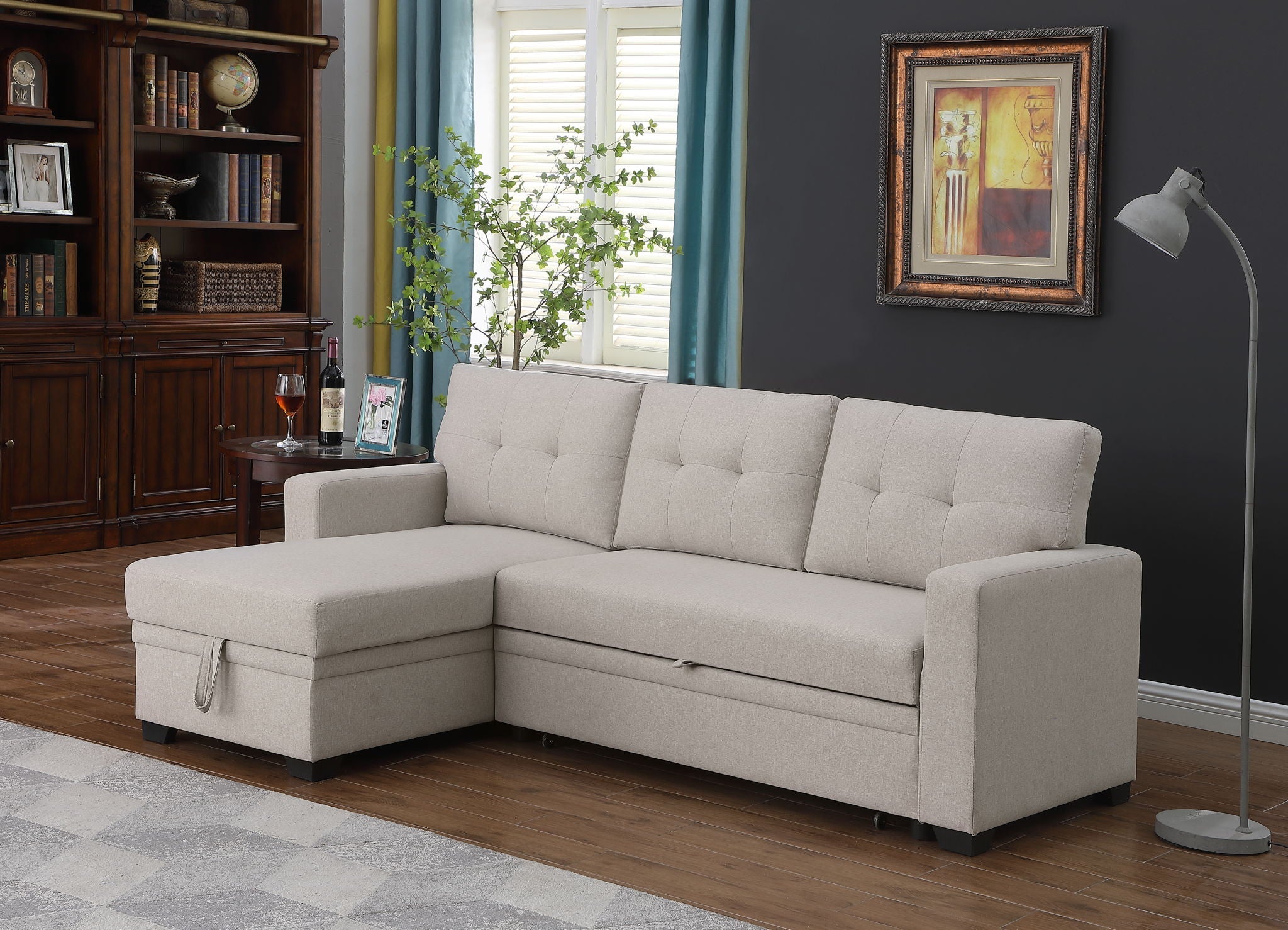 Upholstered Pull Out Sectional Sofa With Chaise by HouseOfZazla