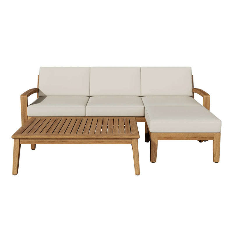 Outdoor L Shape 3pcs Acacia Wood Patio Sofa Set by HouseOfZazla