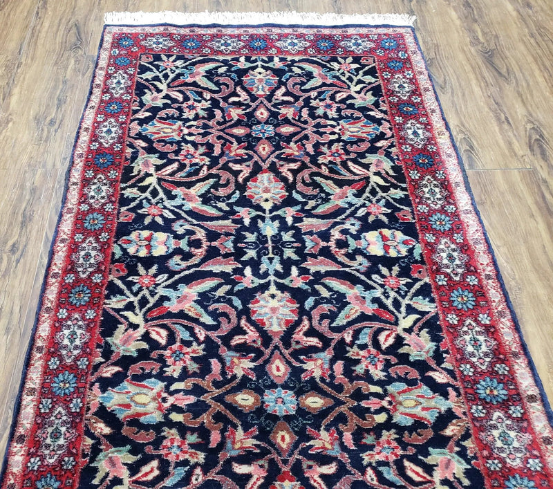 Antique Persian Sarouk Rug 3x5, Navy Blue, Allover Pattern, Hand Knotted by Jewel Rugs