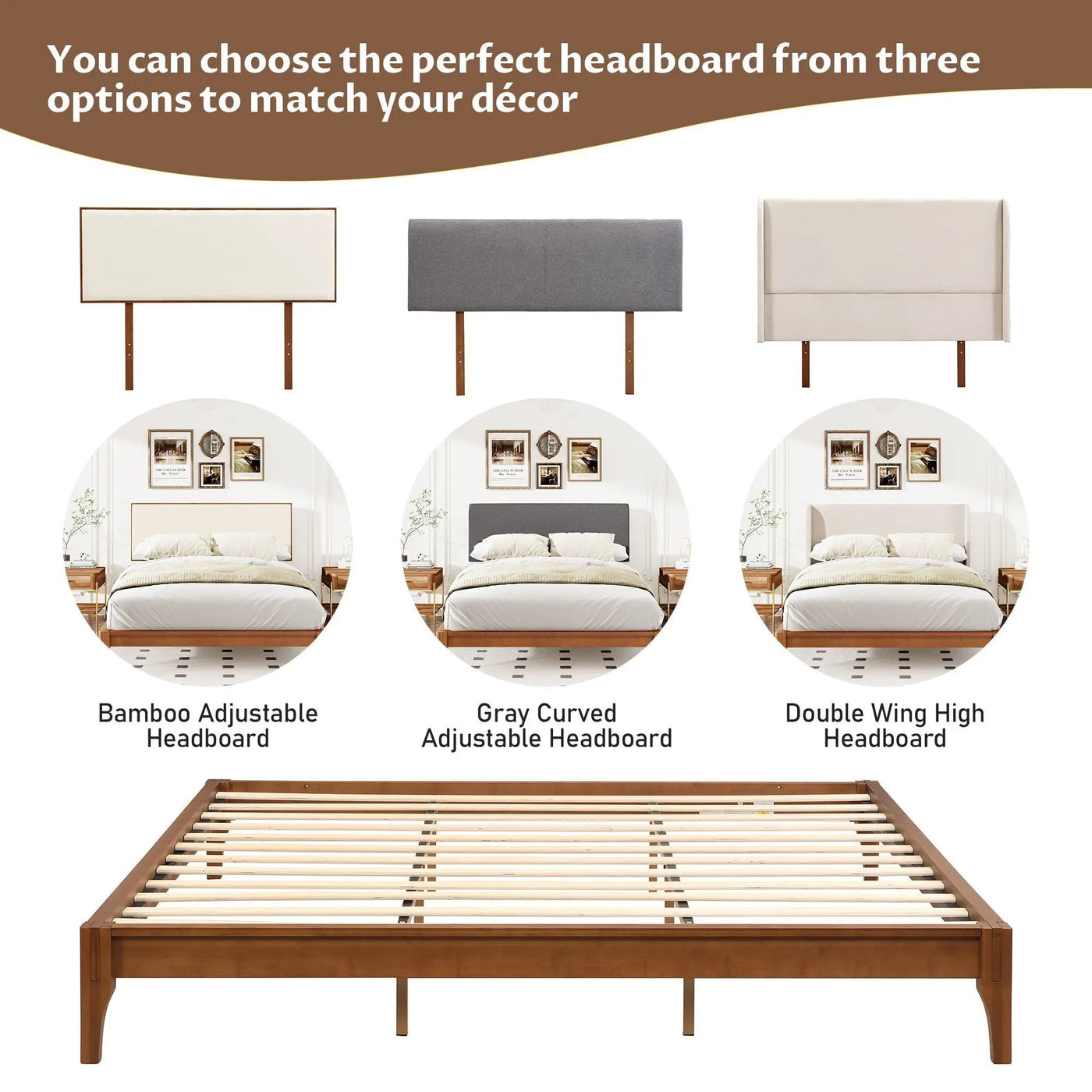 Solid Dry Bamboo Platform Bed Frame, With Slat Support by HouseOfZazla