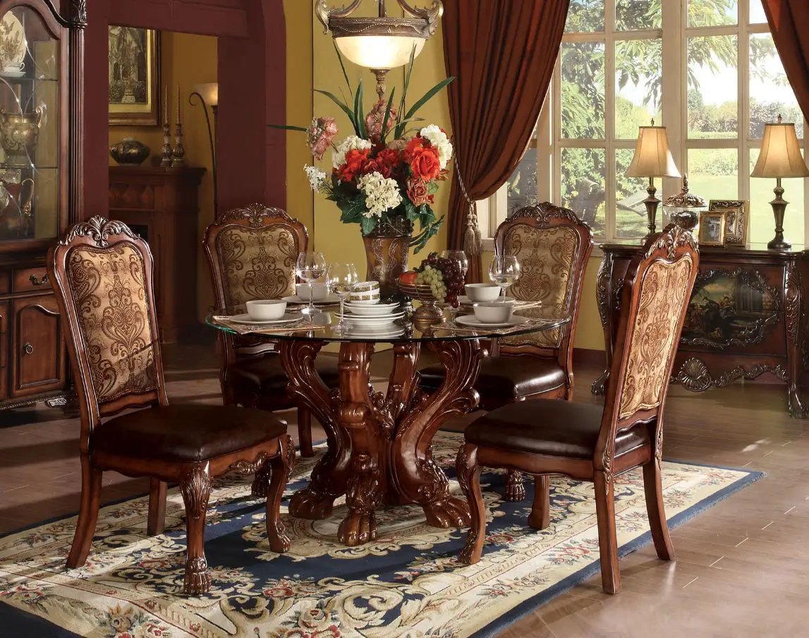 Dresden - Dining Table - Clear Glass Top & Cherry Oak by Unique Piece Furniture