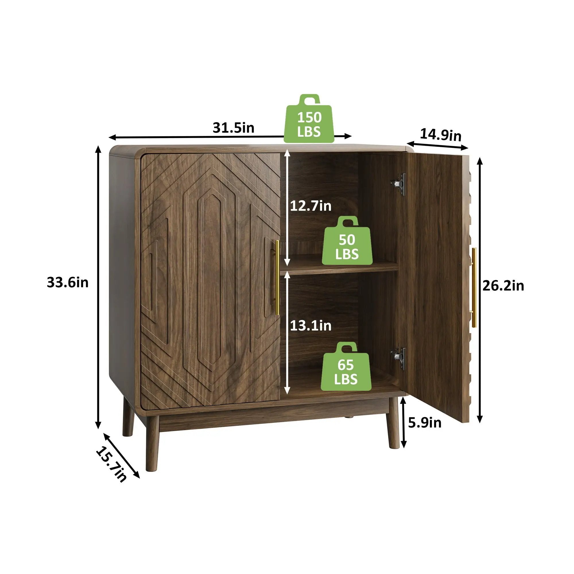 Sideboard Buffet Cabinet With Carved Doors And Adjustable Layer Board by Unique Piece Furniture