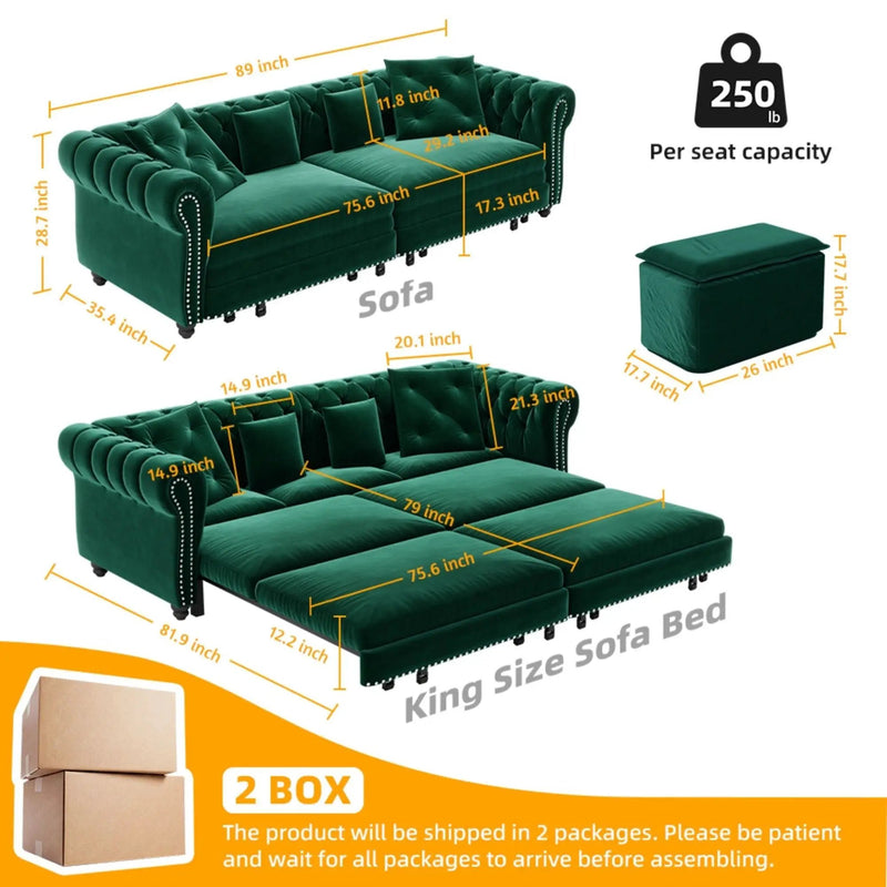 3 In 1 Pull Out Sofa Bed With Movable Ottoman by HouseOfZazla