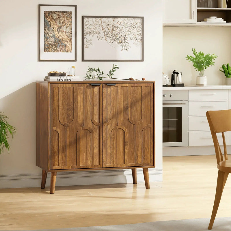 Farmhouse Style Sideboard Buffet Cabinet With Storage Bar Cabinet - Walnut by HouseOfZazla
