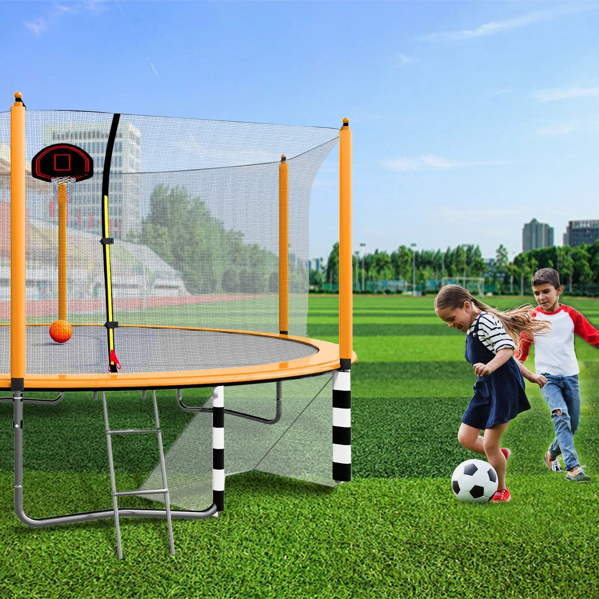 16Ft Trampoline With Basketball Hoop Pump And Ladder (Inner Safety Enclosure) With Soccer Goal by HouseOfZazla