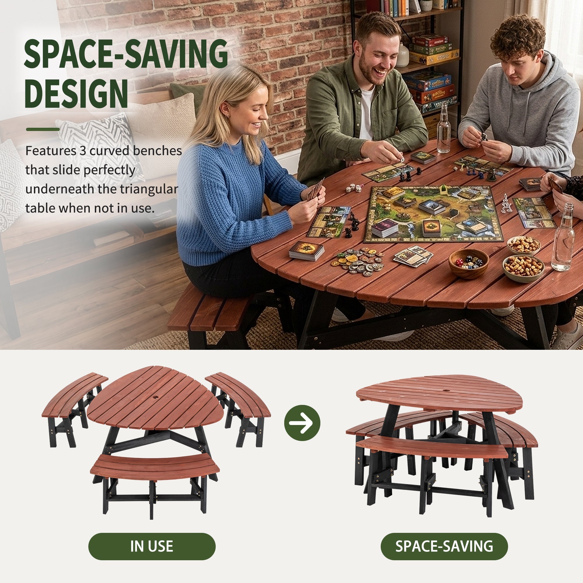 6-Person Semi-Circular Outdoor Solid Fir Wood Picnic Table Set, Rustic by HouseOfZazla
