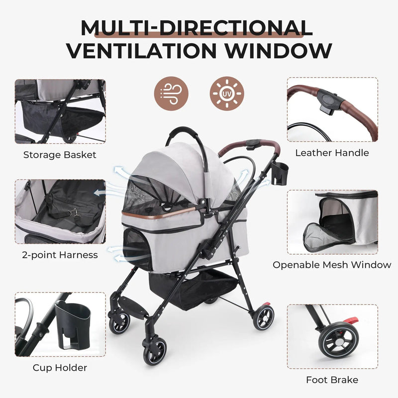 4-Wheel Foldable Pet Stroller for Dogs and Cats by HouseOfZazla