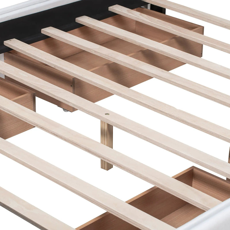 Upholstered Platform Bed With Classic Headboard And Drawers, No Box Spring Needed by HouseOfZazla