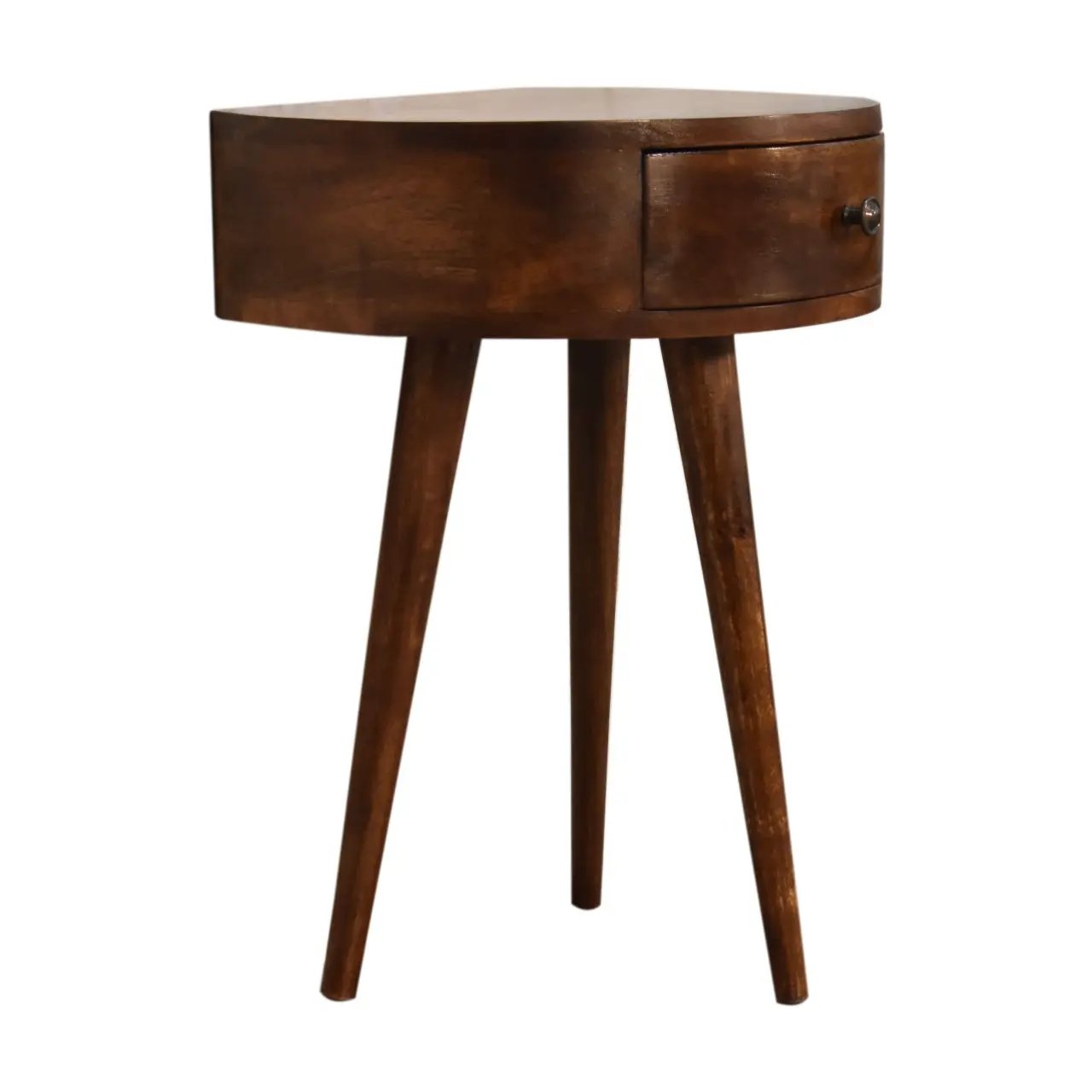 Solid Wood Chestnut Semi Circle Nightstand, 1-Drawer, Nordic Legs by HouseOfZazla