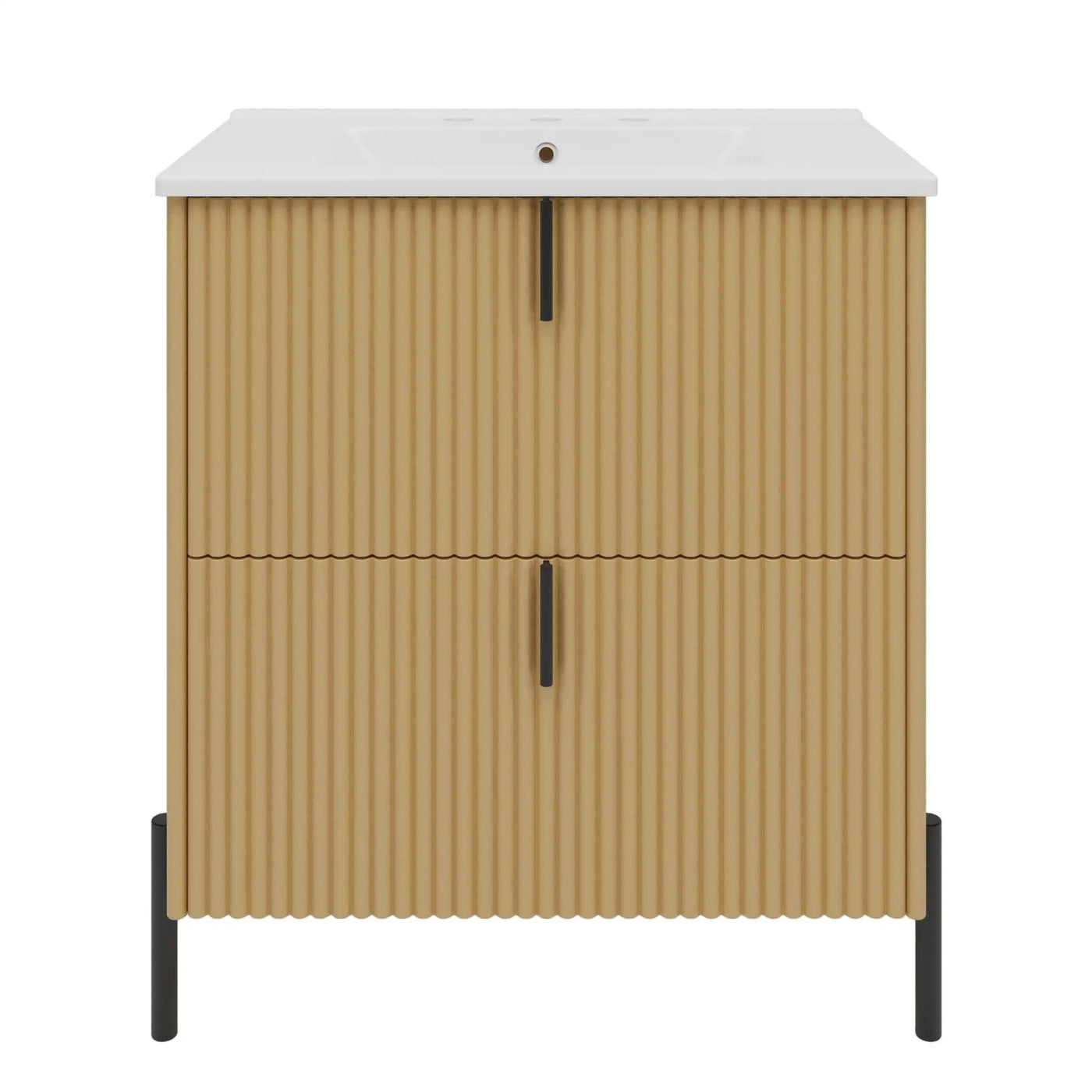 Fluted Bathroom Vanity With Ceramic Sink, Freestanding Design by HouseOfZazla