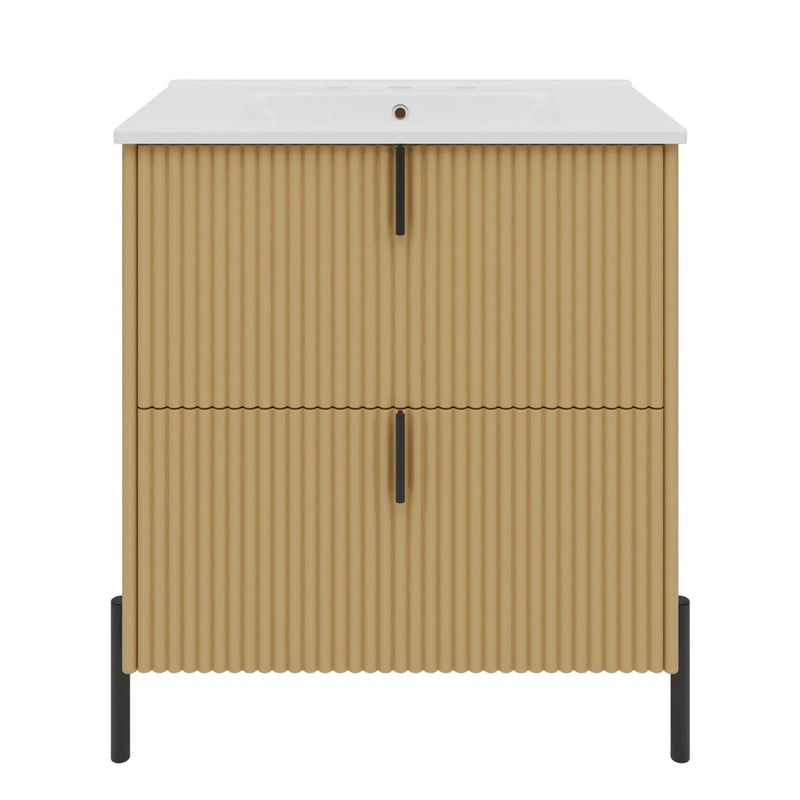 Fluted Bathroom Vanity With Ceramic Sink, Freestanding Design by HouseOfZazla