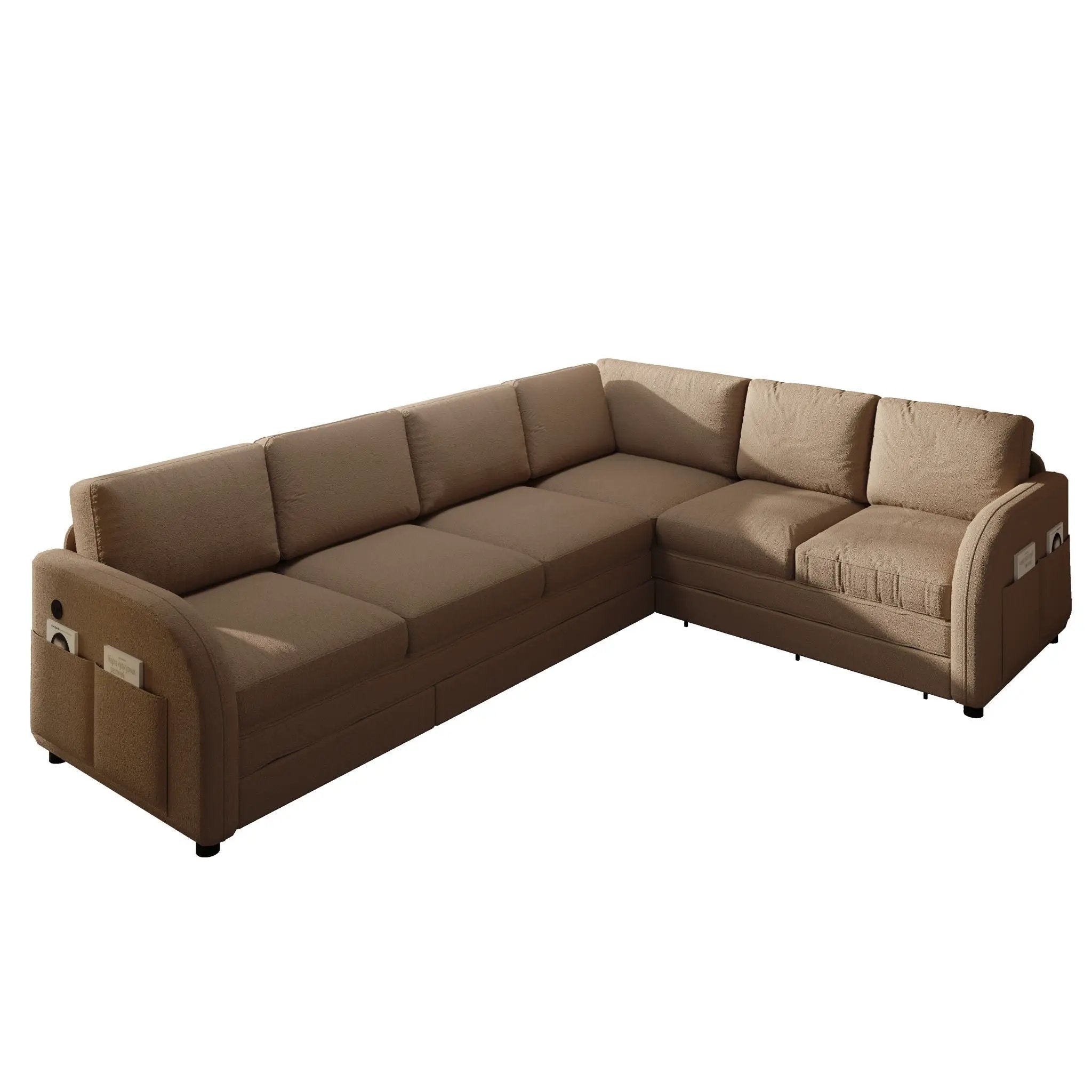 L-Shaped Couch With Pull-Out Bed, Convertible Sleeper Sofa With Side Pocket & USB Port by HouseOfZazla
