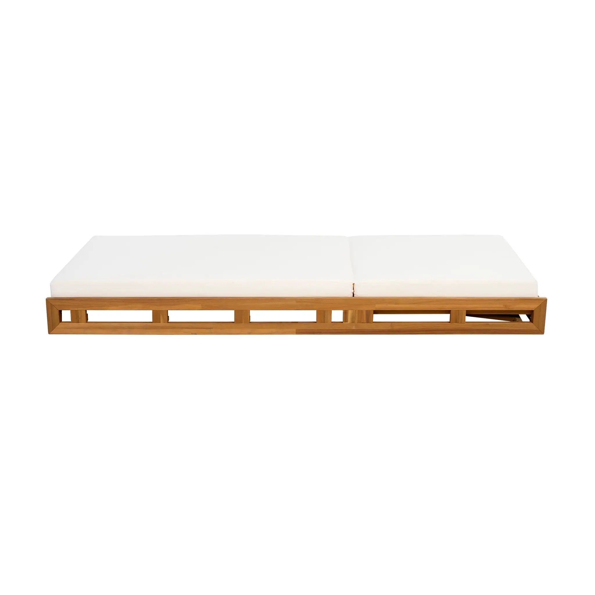 Premium Acacia Wood Lounge Chaise Set With Water Resistant Cushions, Adjustable Recline - Cream / Teak by HouseOfZazla