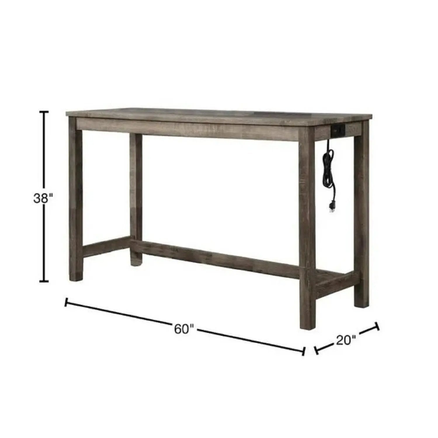 3 Piece Counter Bar Dining Set Table With Electric Outlet And 2 USB Ports, Tufted Upholstered Stools - Brown / Beige by Unique Piece Furniture