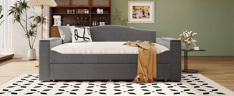 Upholstered Daybed With Storage Armrests, Trundle And Latest Integrated tooth Audio System by HouseOfZazla