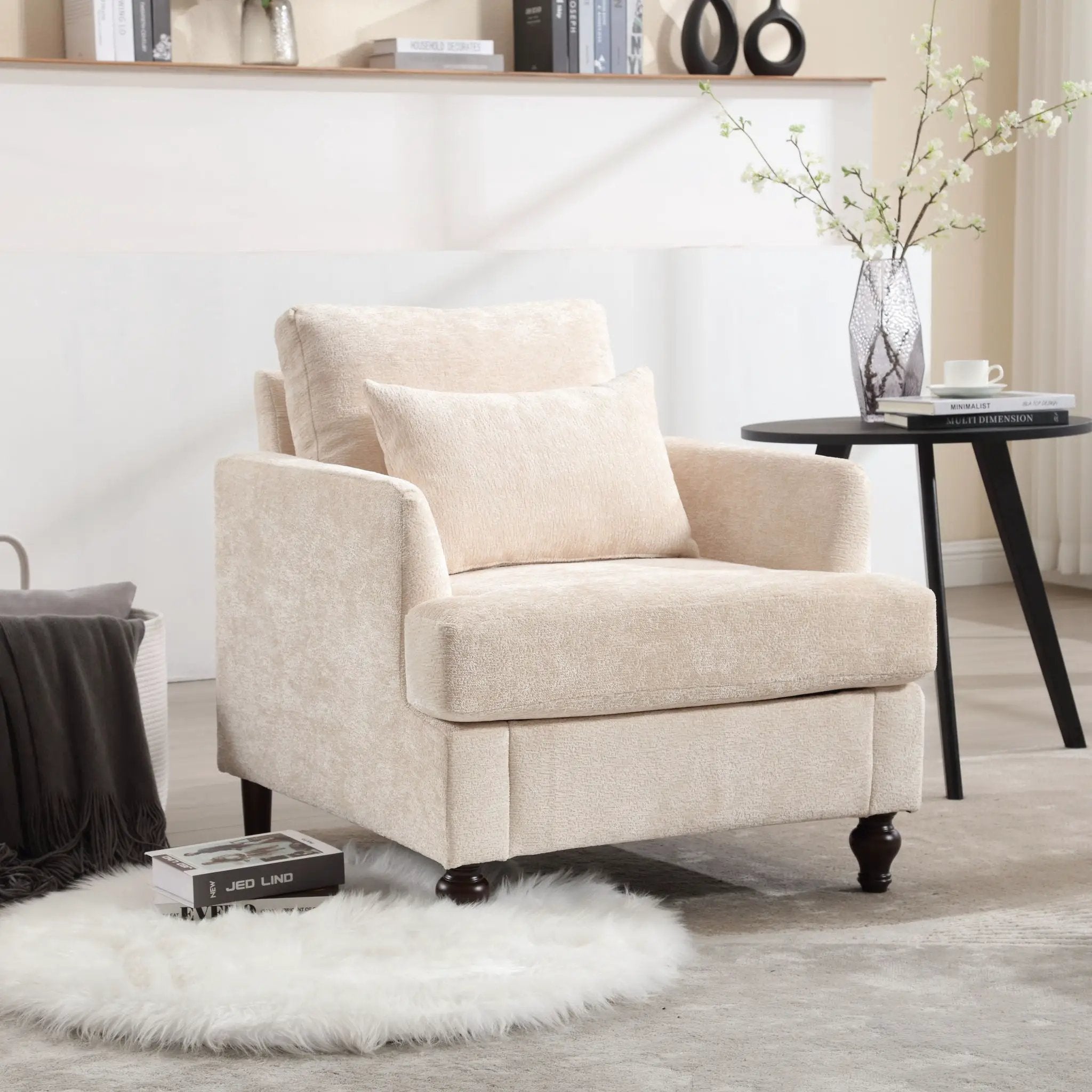 Modern Mid Century Wood Frame Armchair With Tufted Design by Unique Piece Furniture