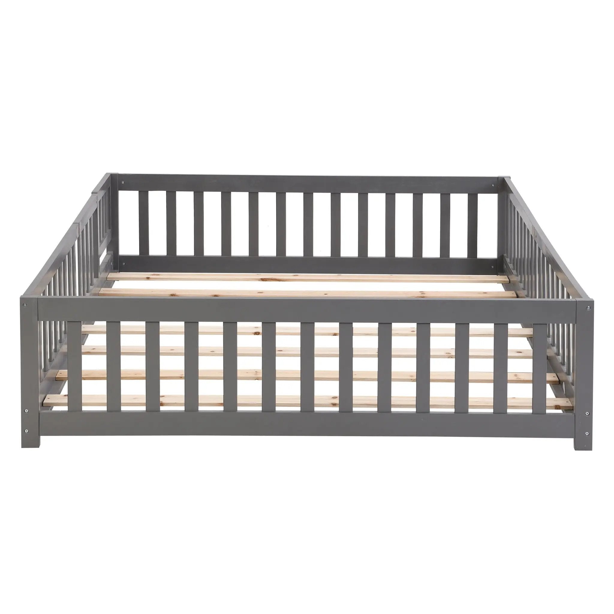 Solid Wood Floor Bed With Door And Fence For Children by HouseOfZazla