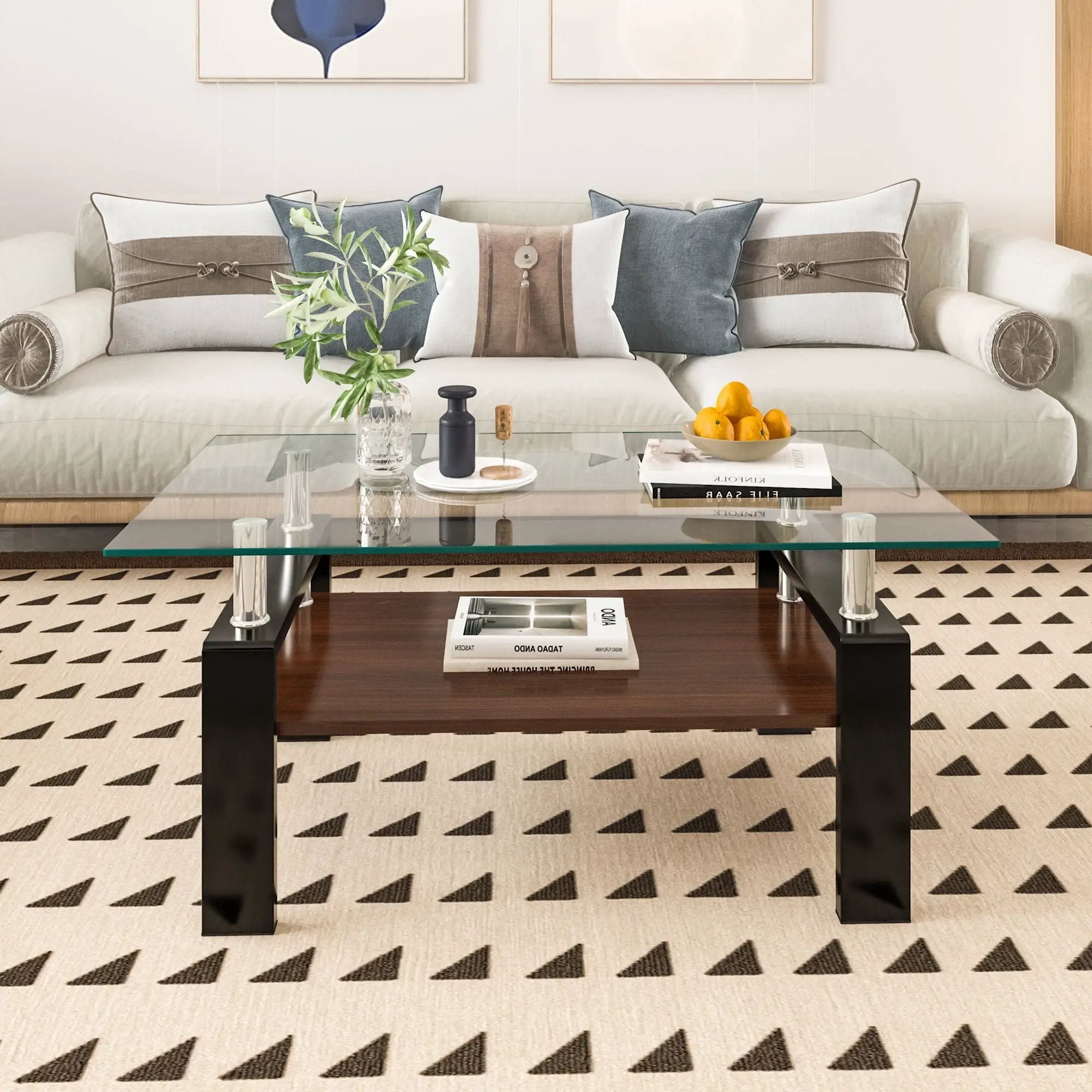 Modern Rectangular Coffee Table With Tempered Glass Top Layer, Table For Living Room - Transparent by Unique Piece Furniture