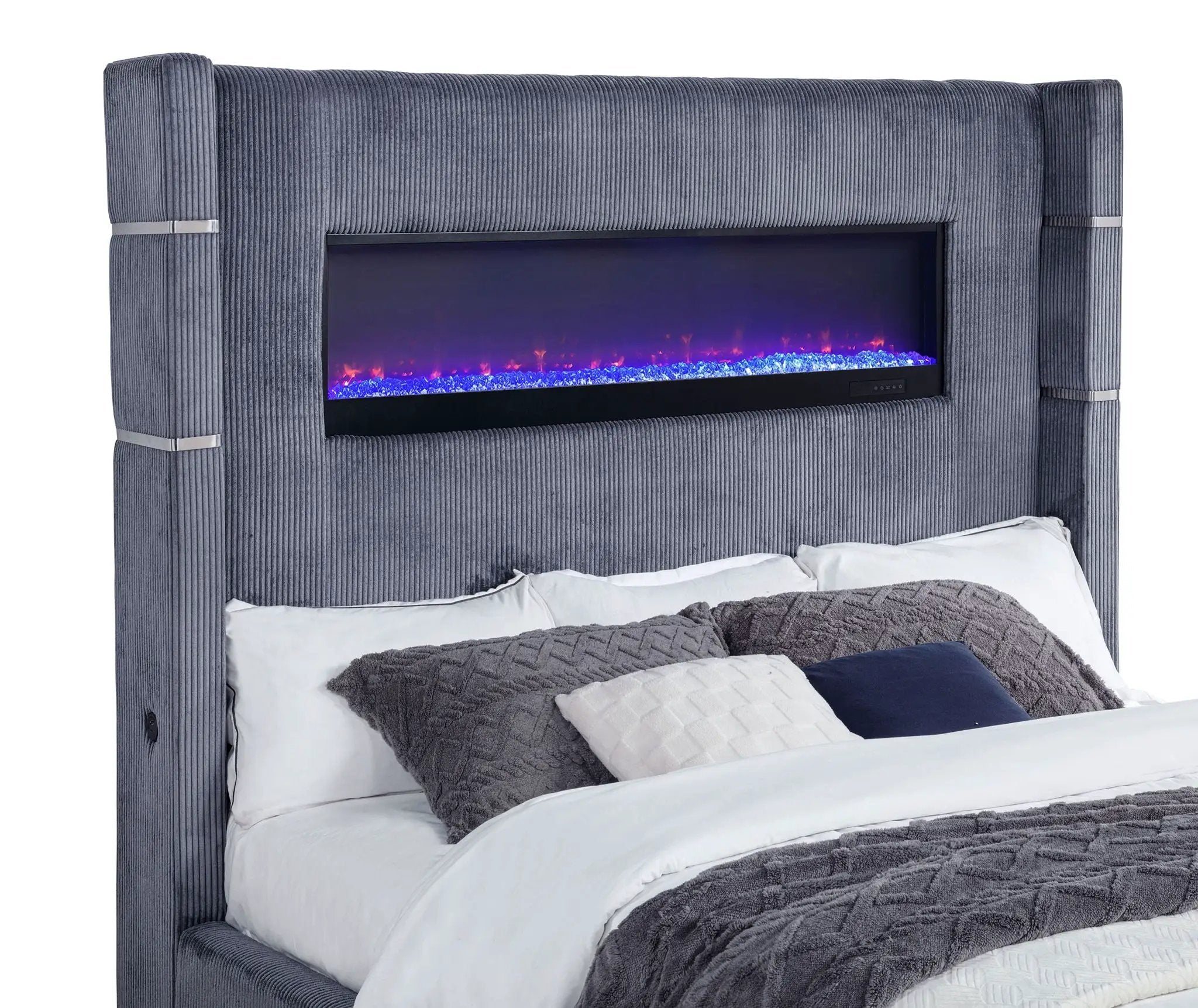 Tisdall Upholstered Cal King Flame Visualizer Bed Grey by Unique Piece Furniture