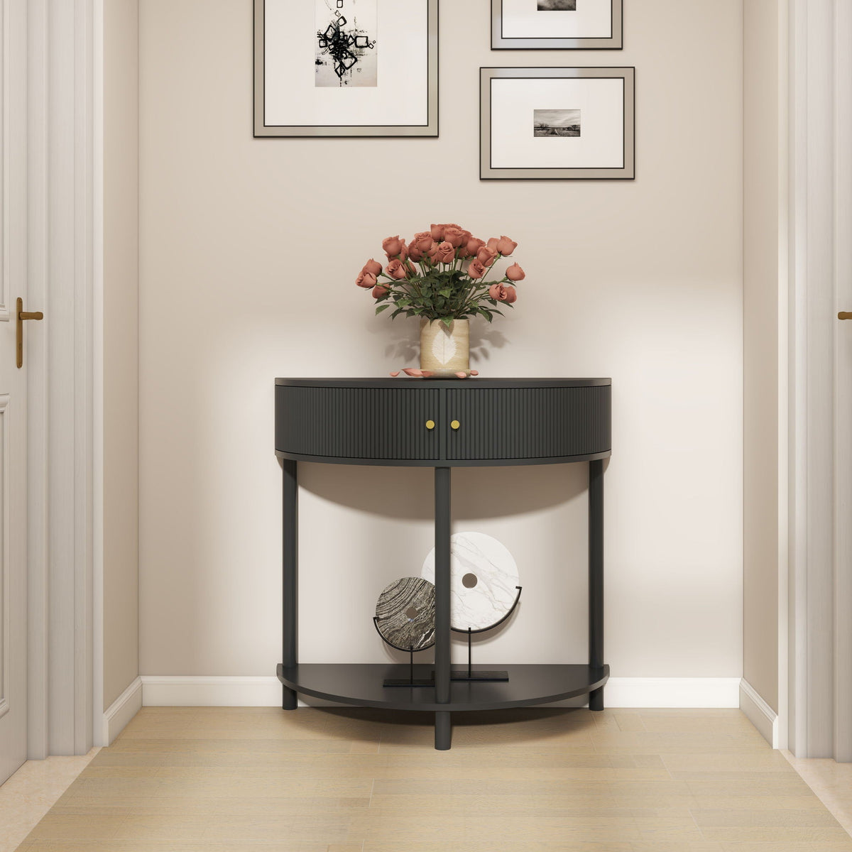 Demi Lune Console Table with 2 Storage Drawers - White, Dark Gray, Dark Brown, photo 11 of 12