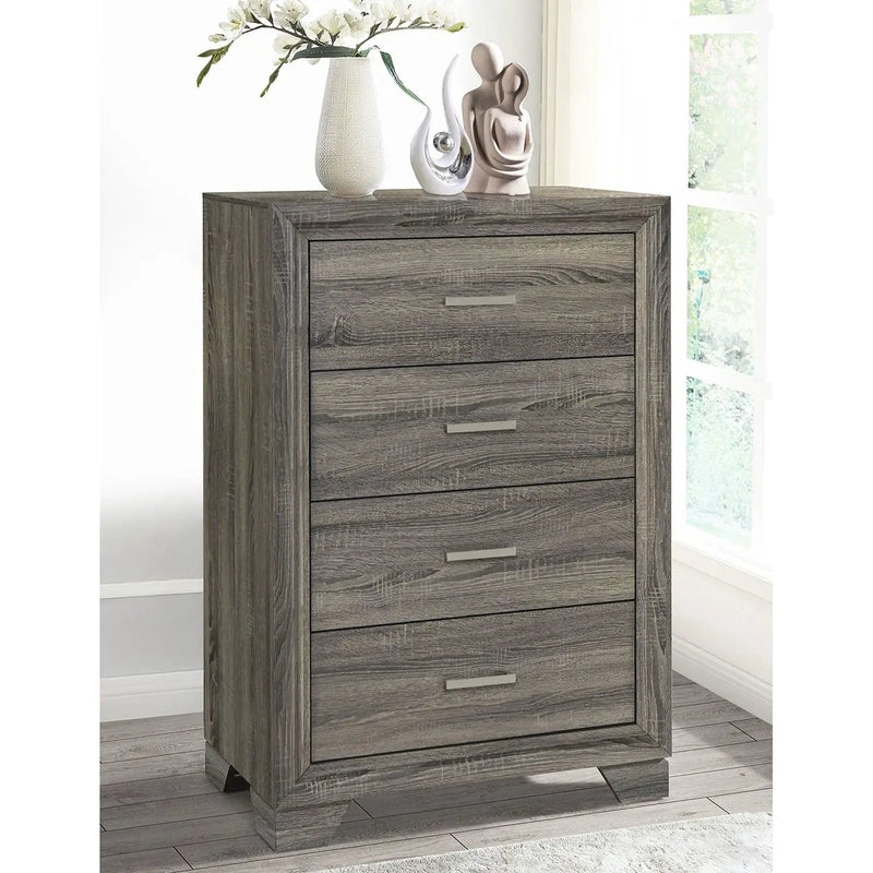 Funston - 4 Drawer Chest Of Drawers With Bar Handles - Brown Oak by HouseOfZazla