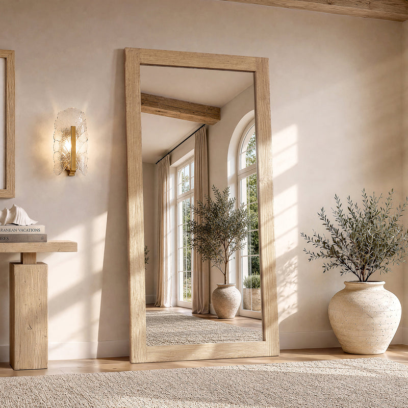 Solid Reclaimed Elm Full-Length Wall Mirror with Heritage Light Finish - 78.5"