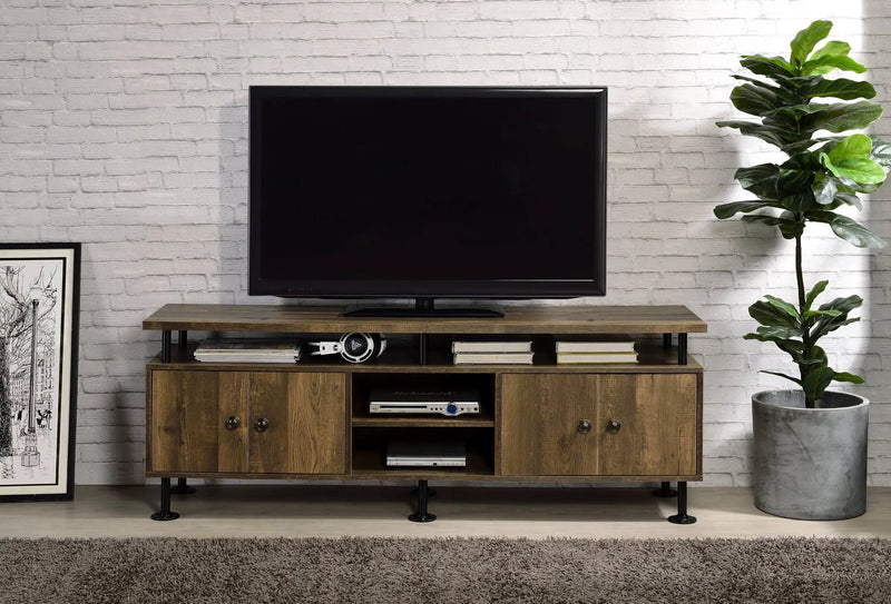 Ensata II - TV Stand - Rustic Oak / Black by HouseOfZazla