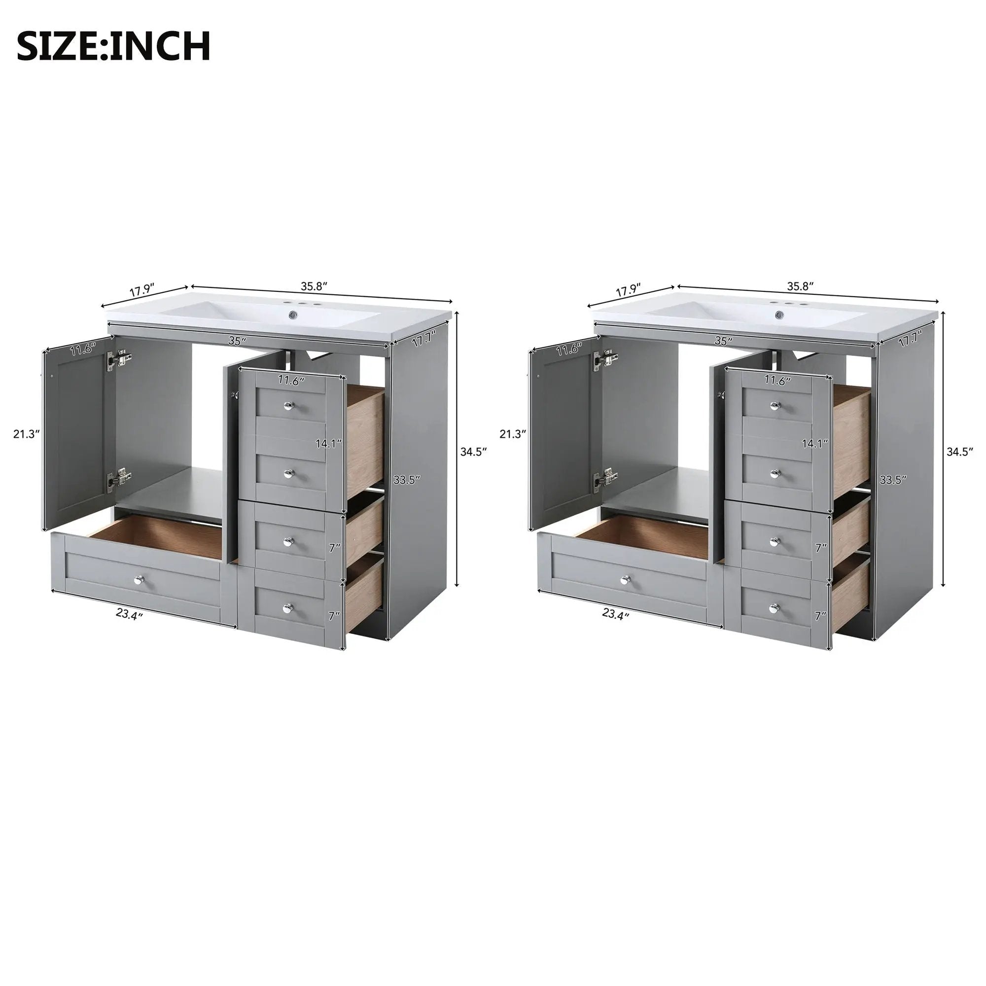 Shaker Free Standing Bathroom Vanity Cabinet & Sink, Soft Close Drawers, Soft Close Doors by HouseOfZazla