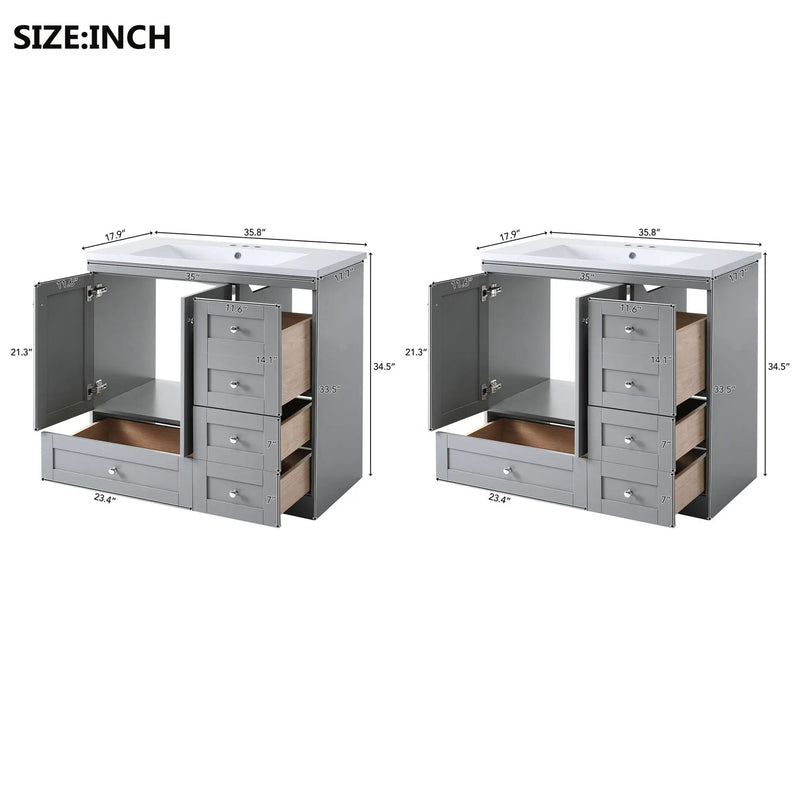 Shaker Free Standing Bathroom Vanity Cabinet & Sink, Soft Close Drawers, Soft Close Doors by HouseOfZazla