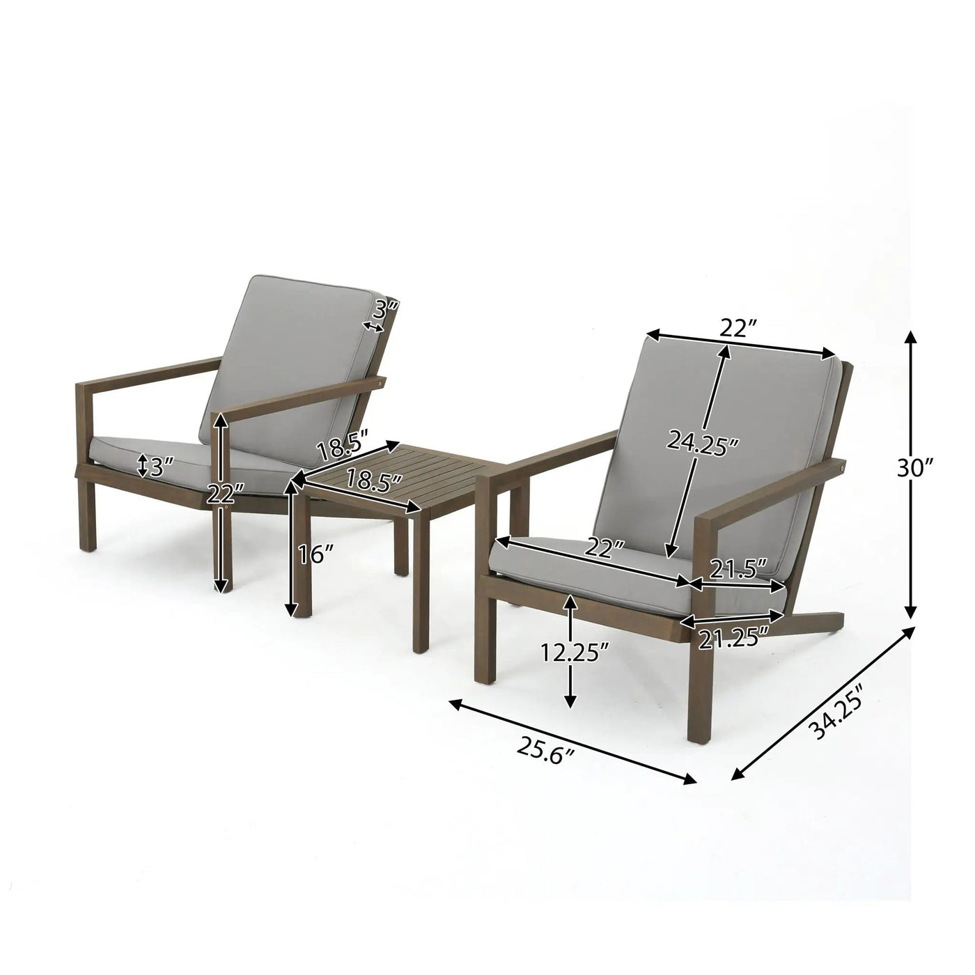 Celestaria 3-Piece Outdoor Chat Set with Adirondack Chairs, Cushions and Side Table by HouseOfZazla