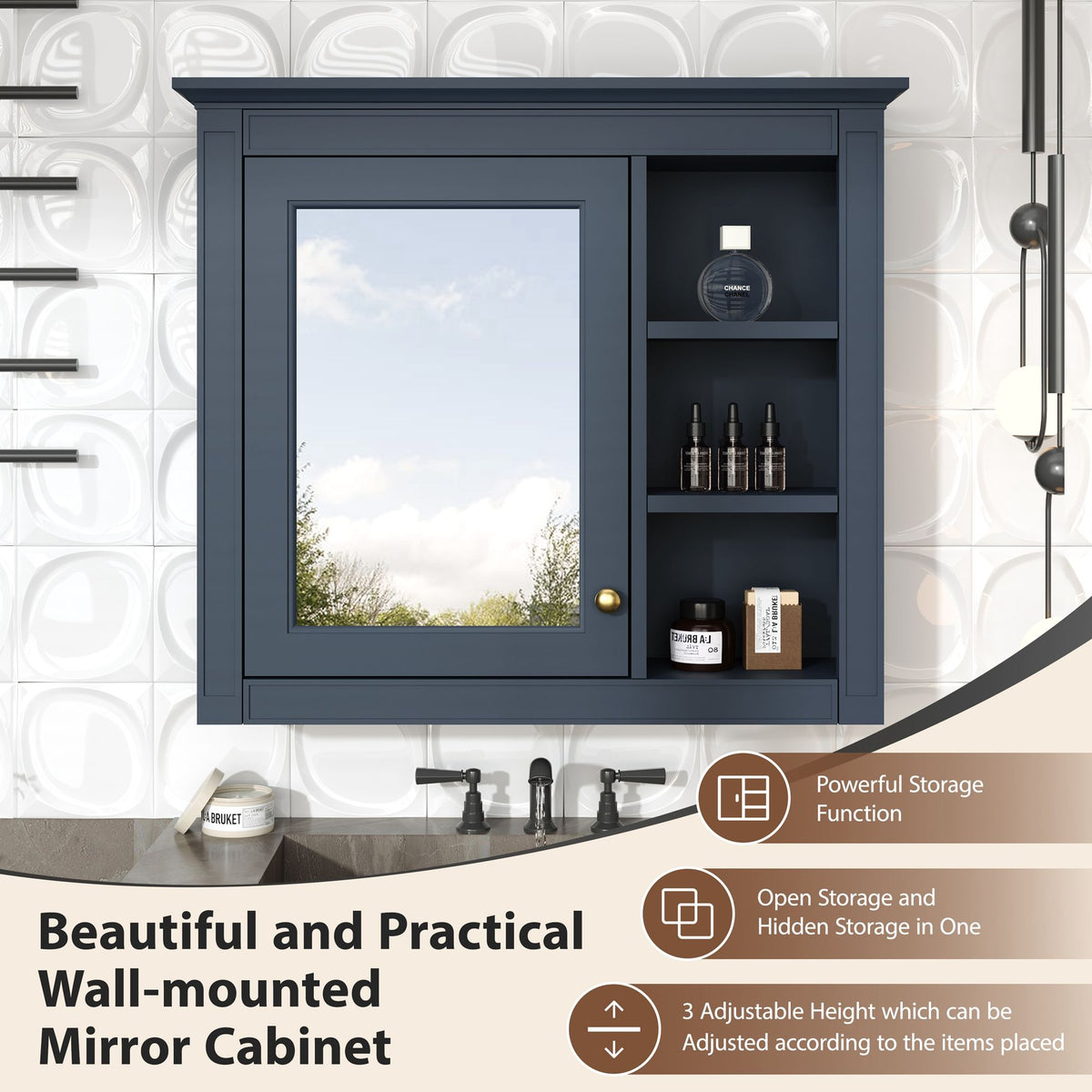 Wall Mounted Medicine Cabinet With Mirror And 3 Open Shelves, photo 19 of 28