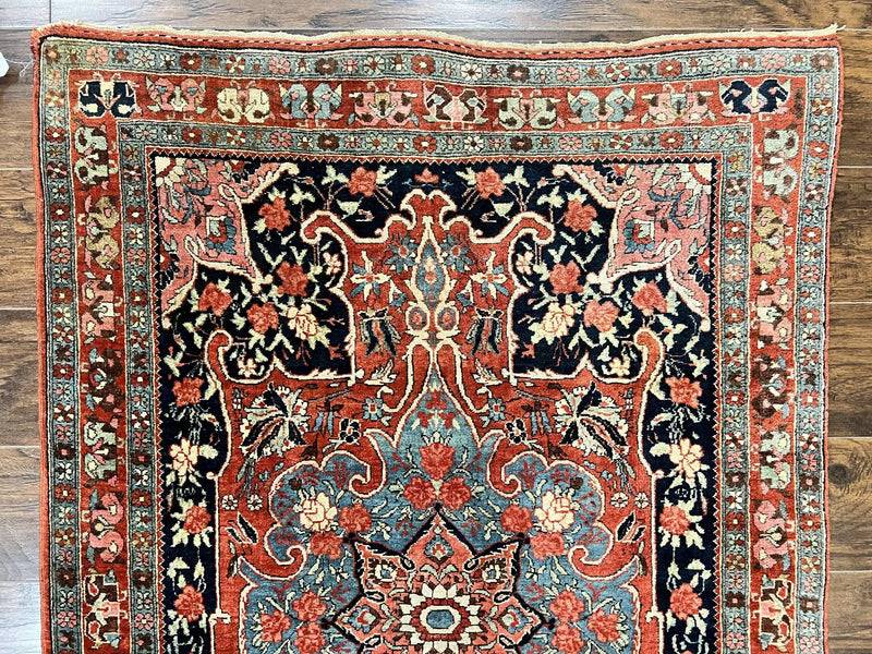 Antique Persian Bidjar Rug 4x5, Red and Blue, Hand Knotted Wool Carpet by Jewel Rugs