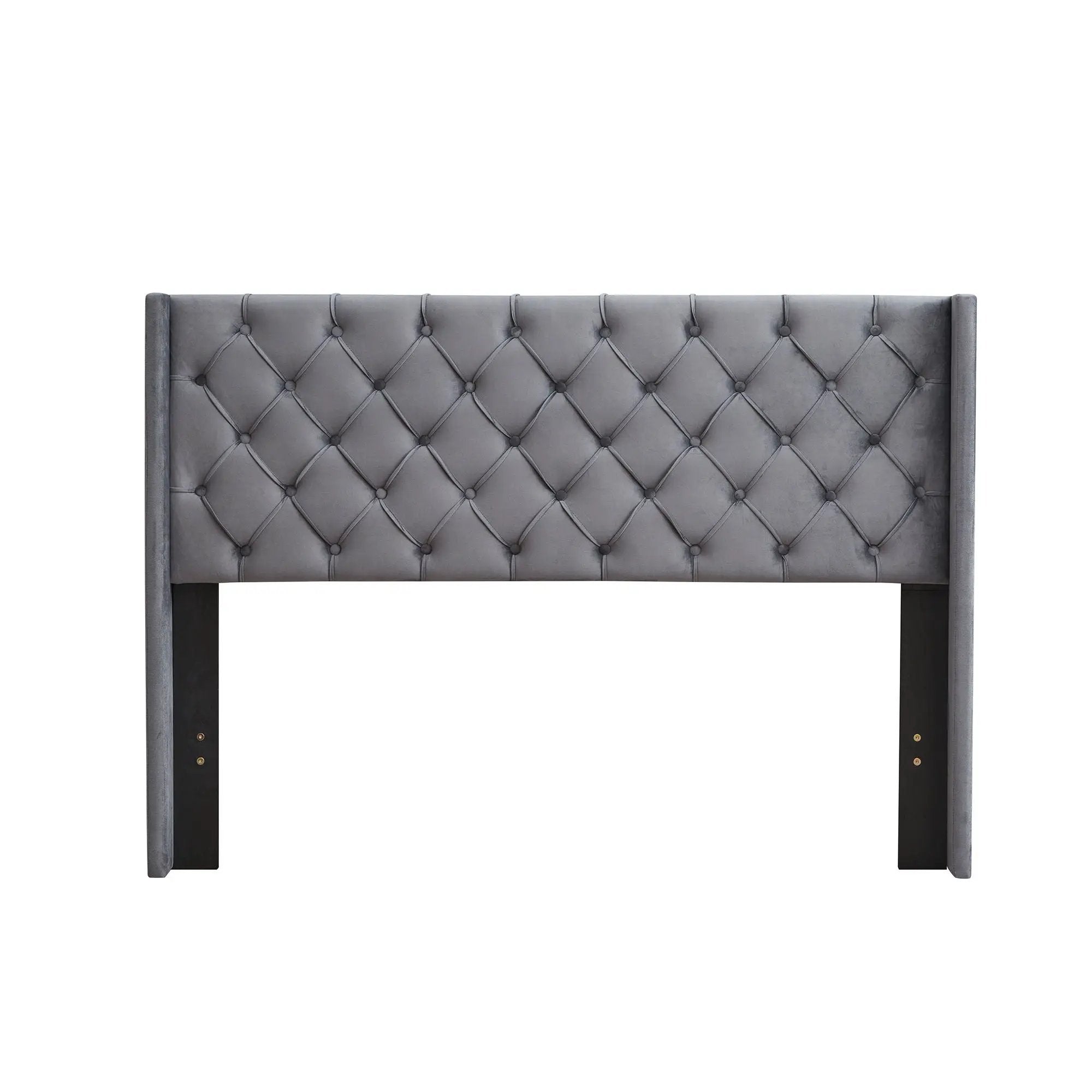 Queen Platform Tufted Upholstered Bed With Wings Design, Strong Wood Slat Support - Gray by HouseOfZazla