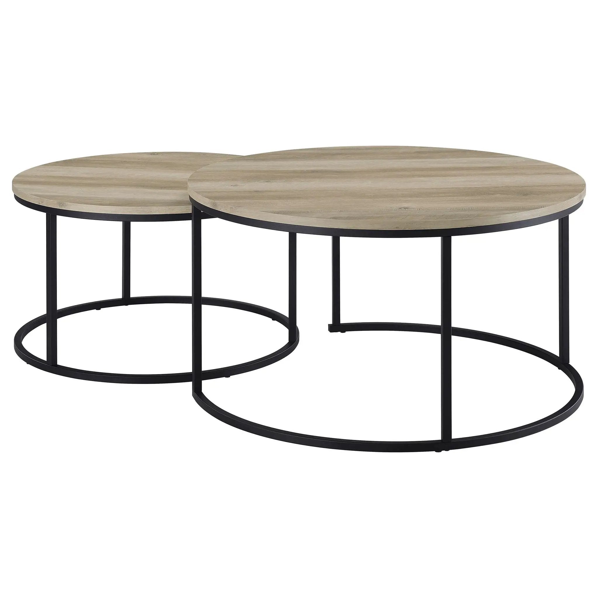 Lainey 2-piece Round Nesting Coffee Table Distressed Pine by Unique Piece Furniture