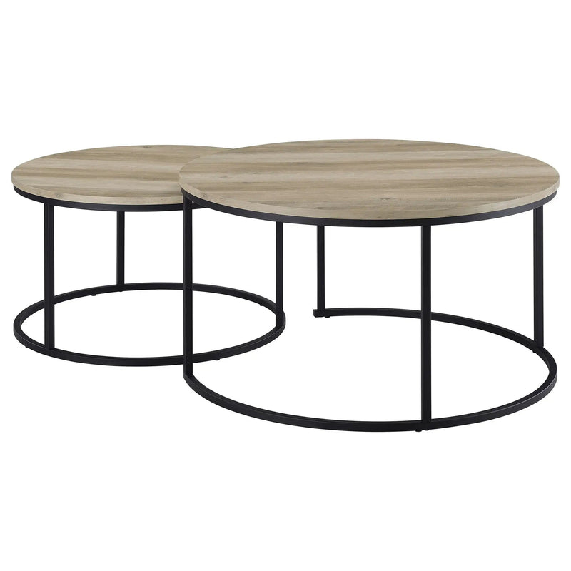 Lainey 2-piece Round Nesting Coffee Table Distressed Pine by Unique Piece Furniture