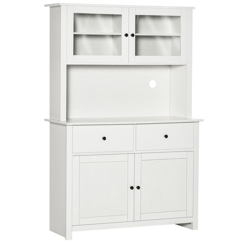 Antique White Kitchen Buffet Hutch with Glass Doors and Storage