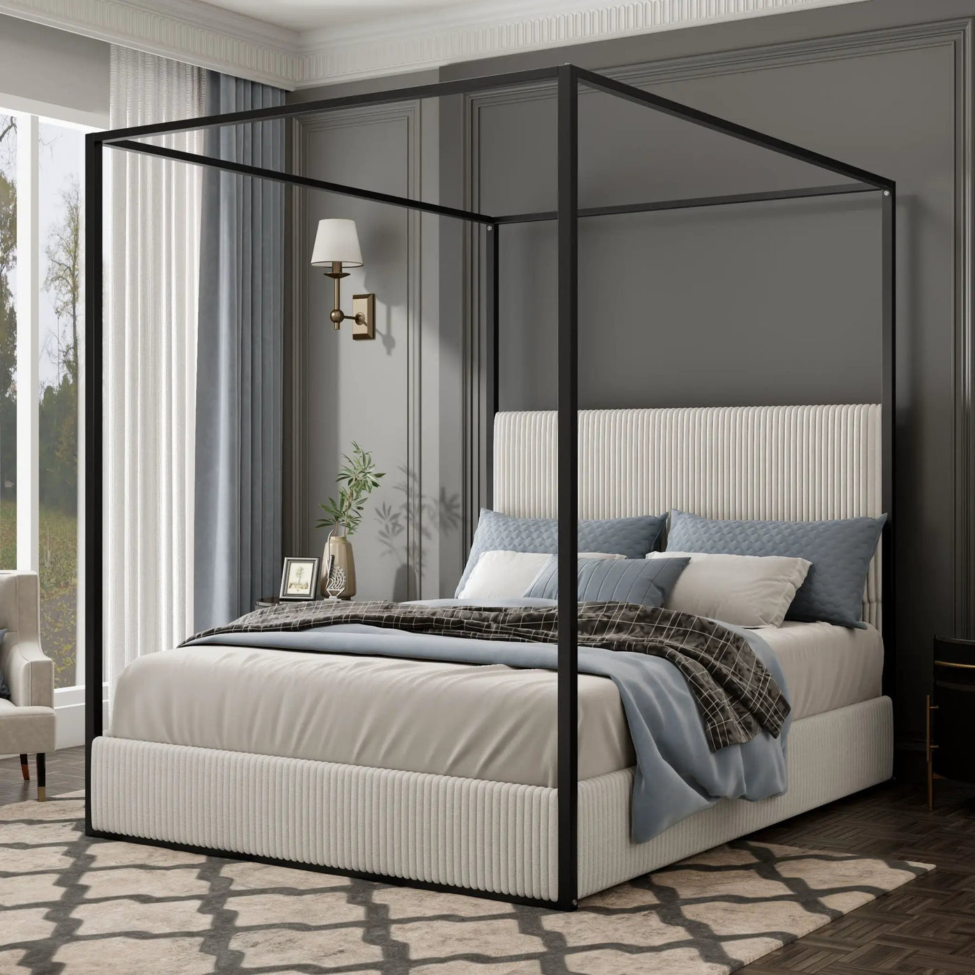 Canopy Bed With Tall Upholstered Headboard And 4 Poster by HouseOfZazla
