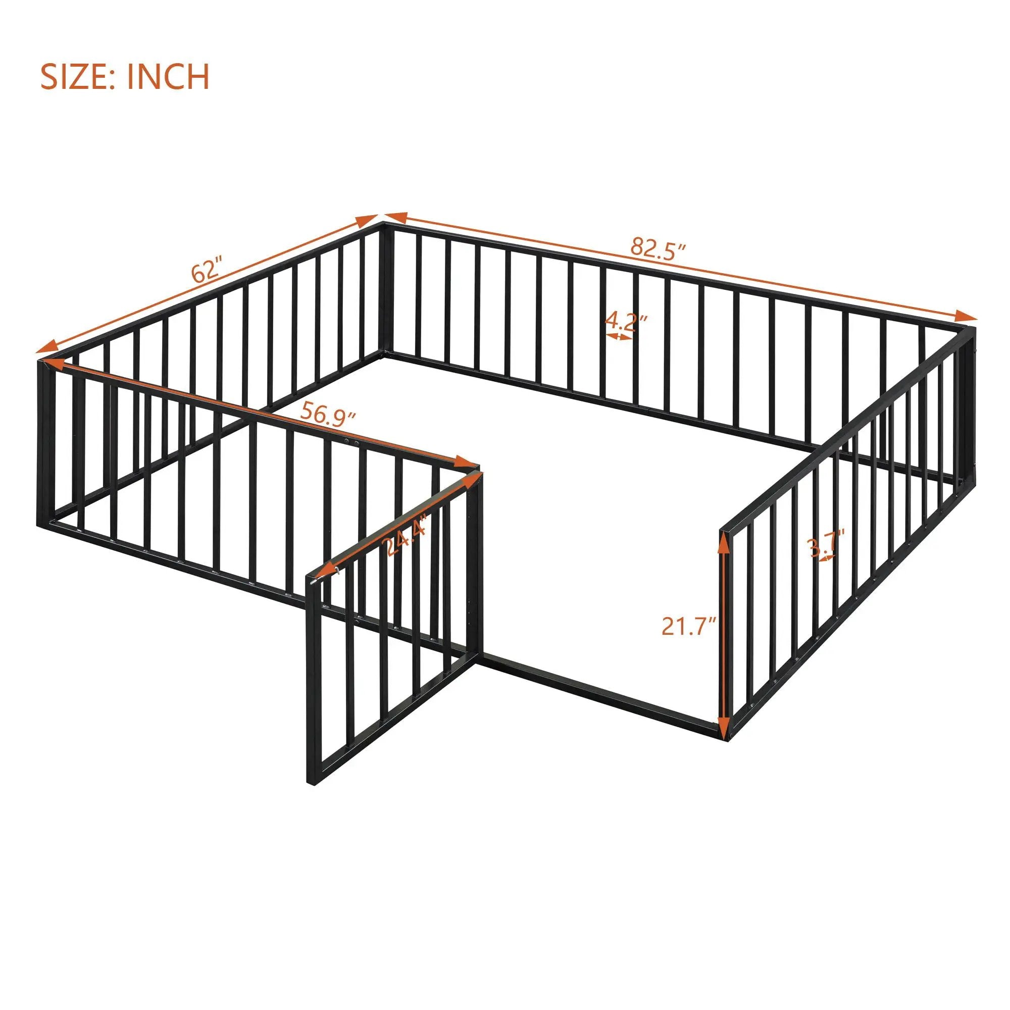 Metal Floor Bed Frame With Fence And Door by HouseOfZazla