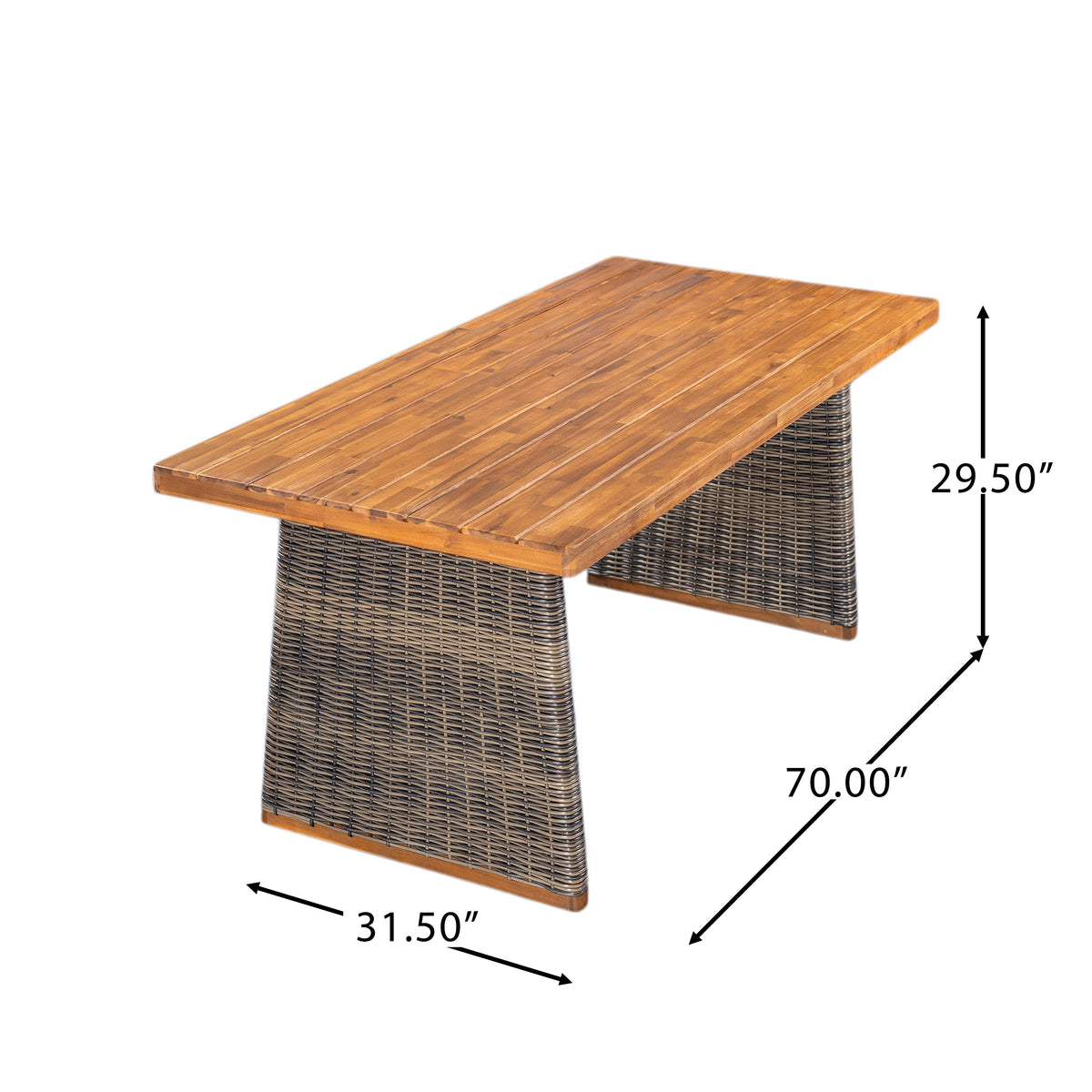 Outdoor 7 Pieces Acacia Wood Dining Set with Handwoven Rattan Legs, photo 9 of 10