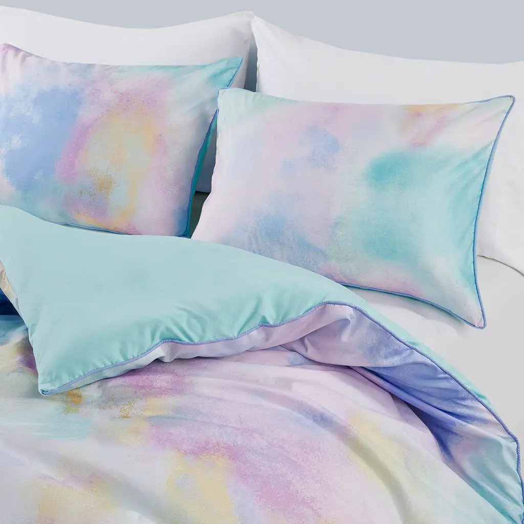 Twin/Twin XL Watercolor Tie Dye Printed Comforter Set with Throw Pillow by HouseOfZazla
