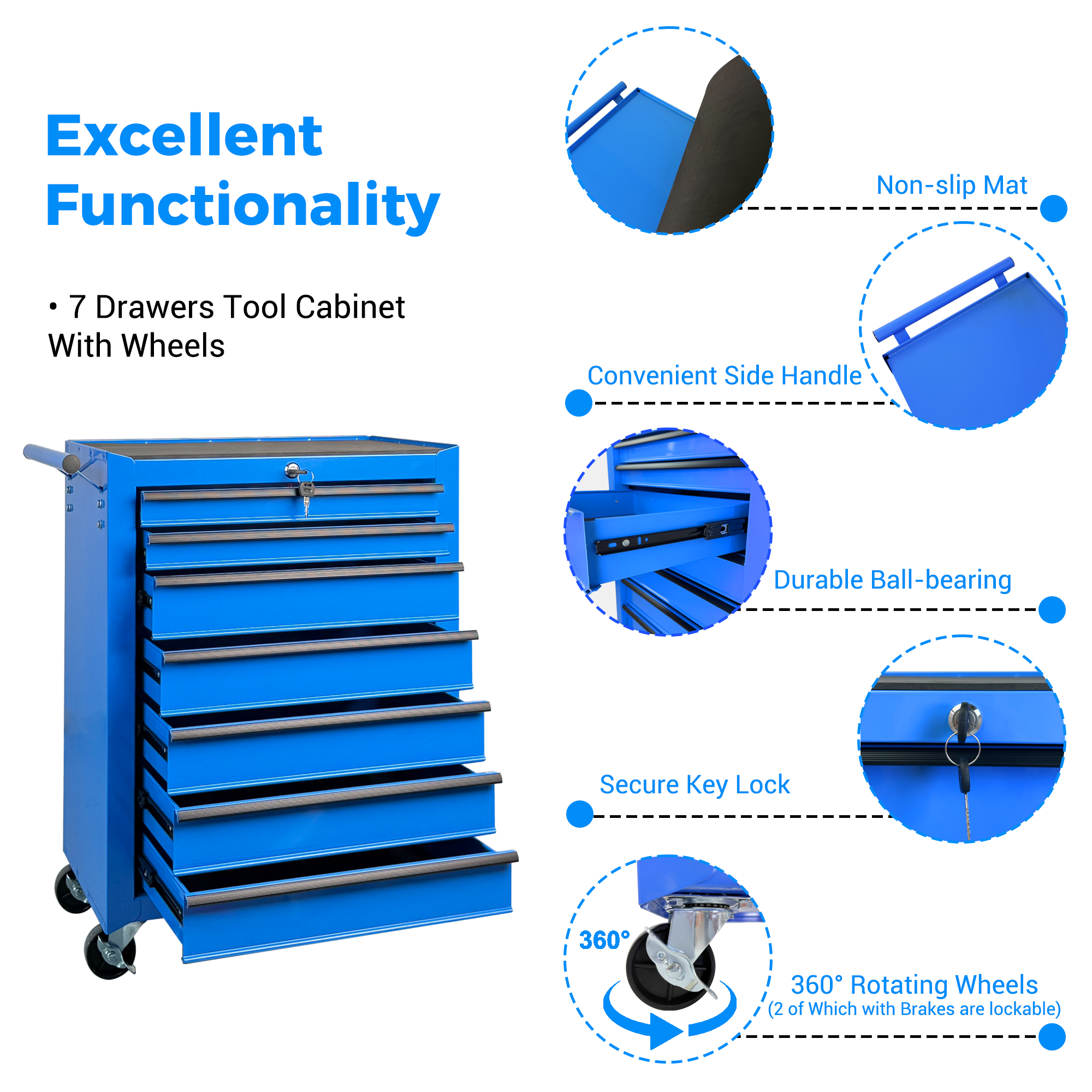 Rolling Metal Tool Chest with 7 Drawers, 20" Steel Cabinet by HouseOfZazla
