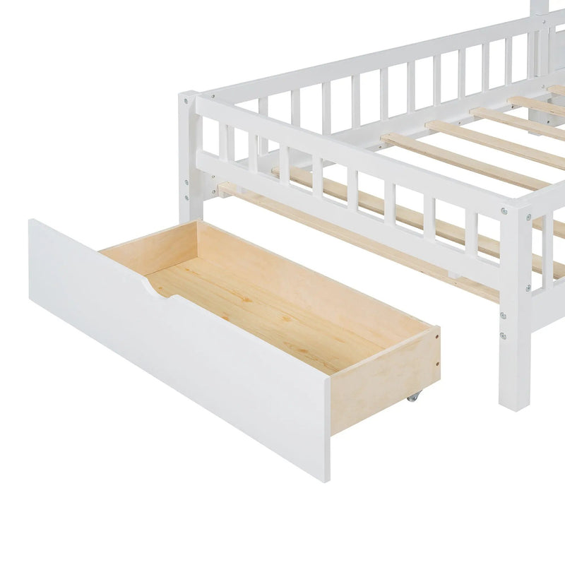 House Bed With Upholstered Sofa, Wireless Charging Station, Shelves And 2 Drawers by HouseOfZazla
