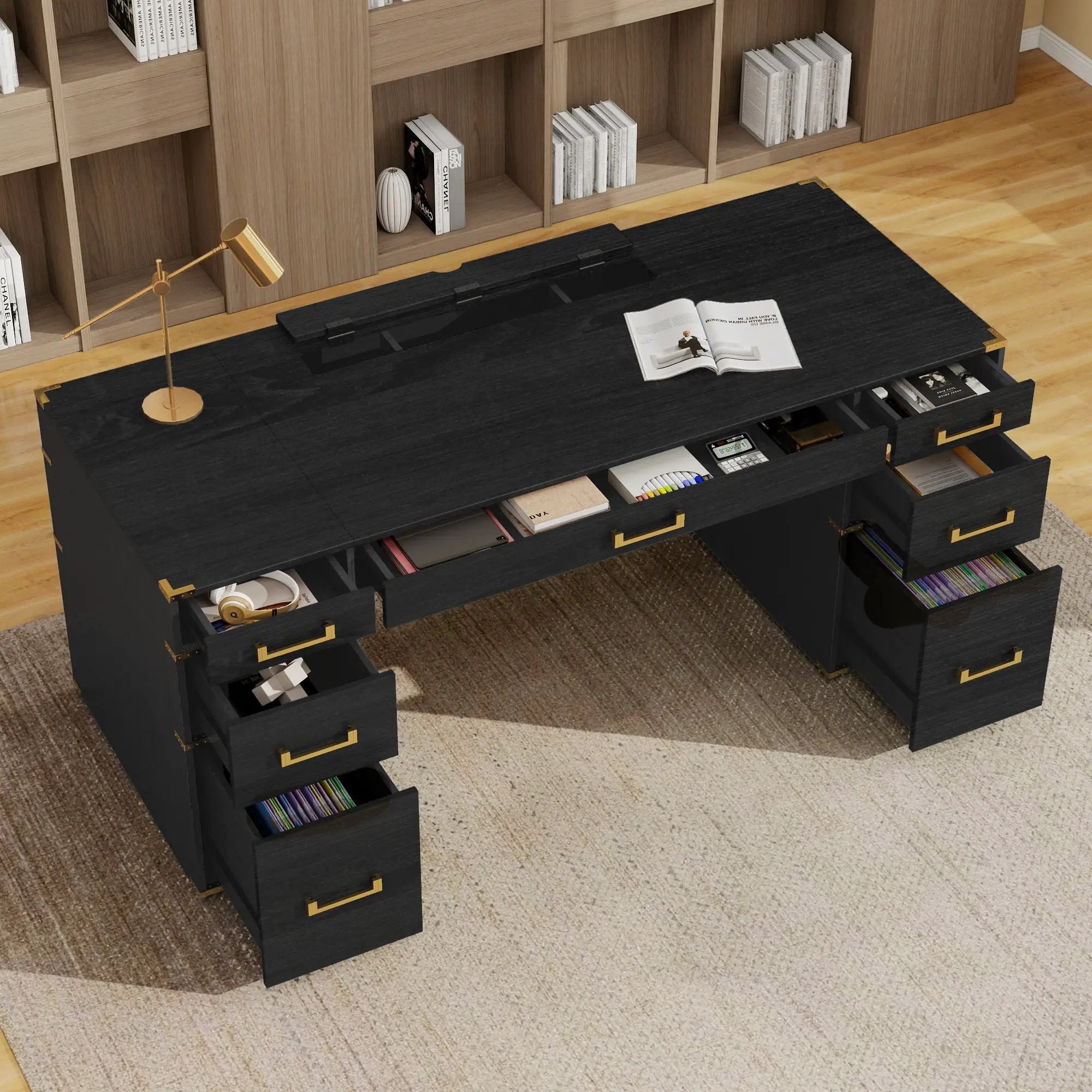 70" Extra-Large Classic and Traditional Executive Desk with Metal Edge Trim by HouseOfZazla