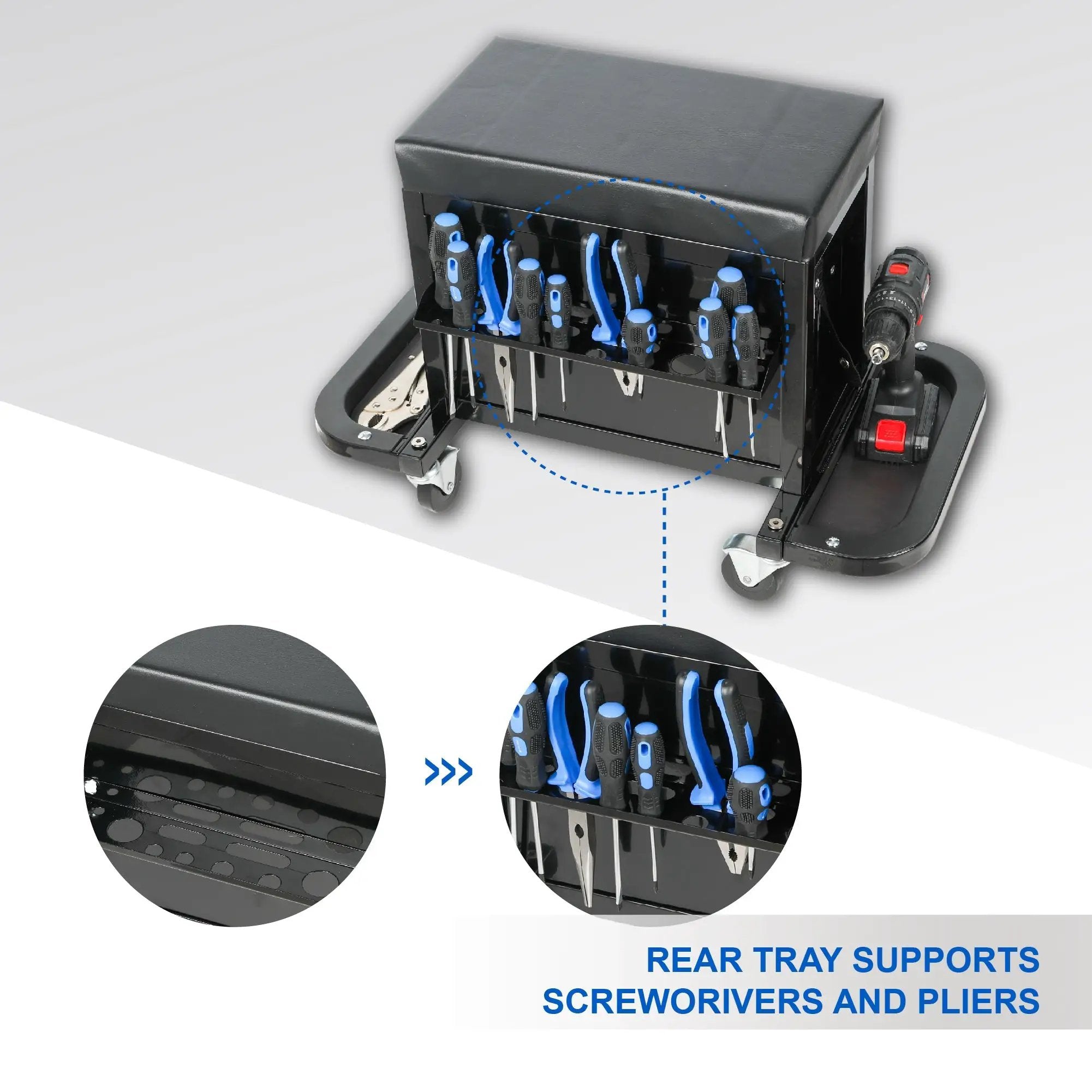 3-Drawer Tool Chest Rolling Mechanic Seat with Tool Trays by HouseOfZazla