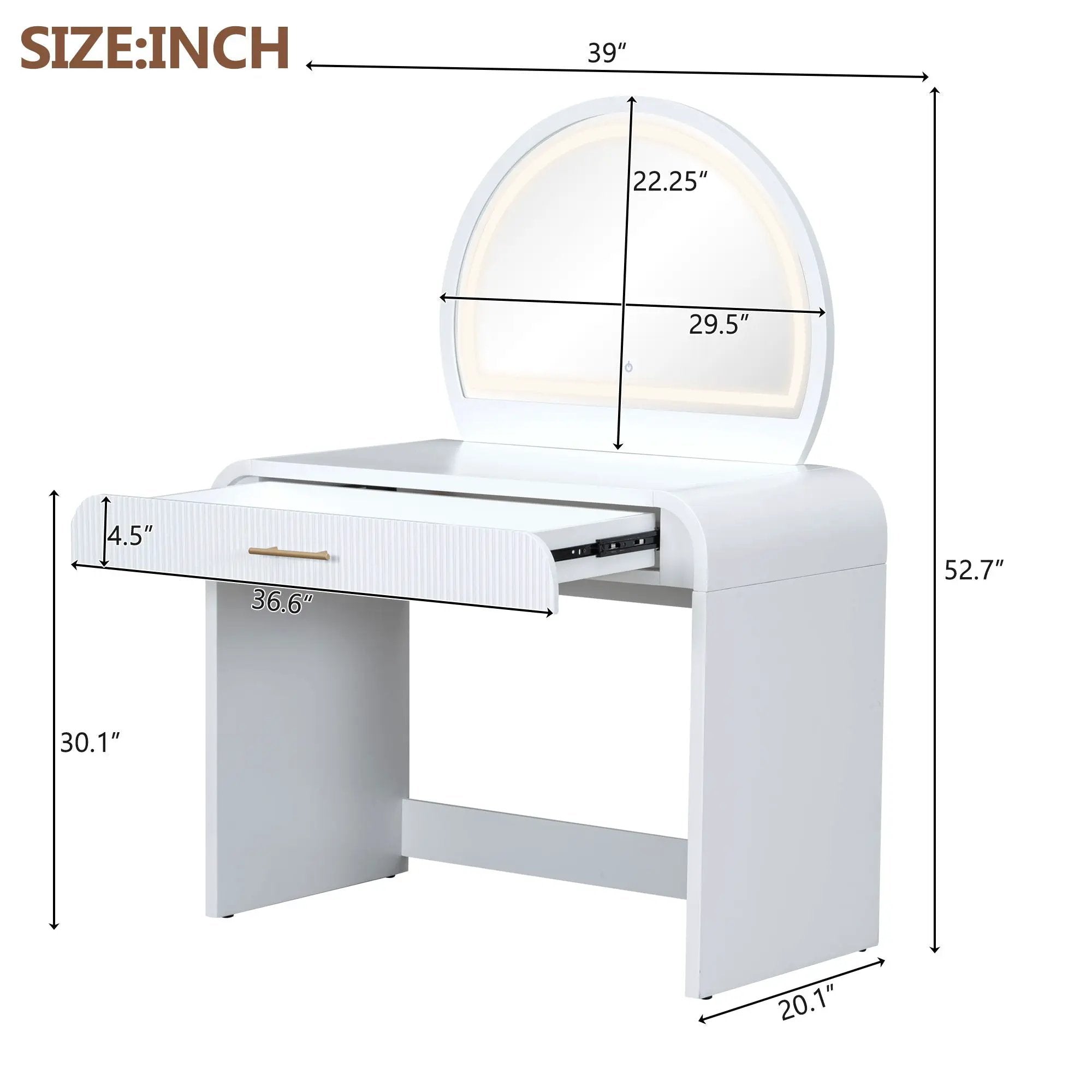 Makeup Vanity Table With Mirror Touch Screen Lighted Mirror, Dressing Table With Drawer For Bedroom - White by Unique Piece Furniture