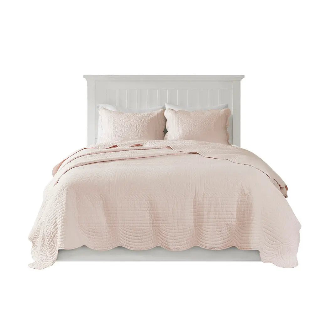 3 Piece Reversible Scalloped Edge Quilt Set Blush Full/Queen by HouseOfZazla
