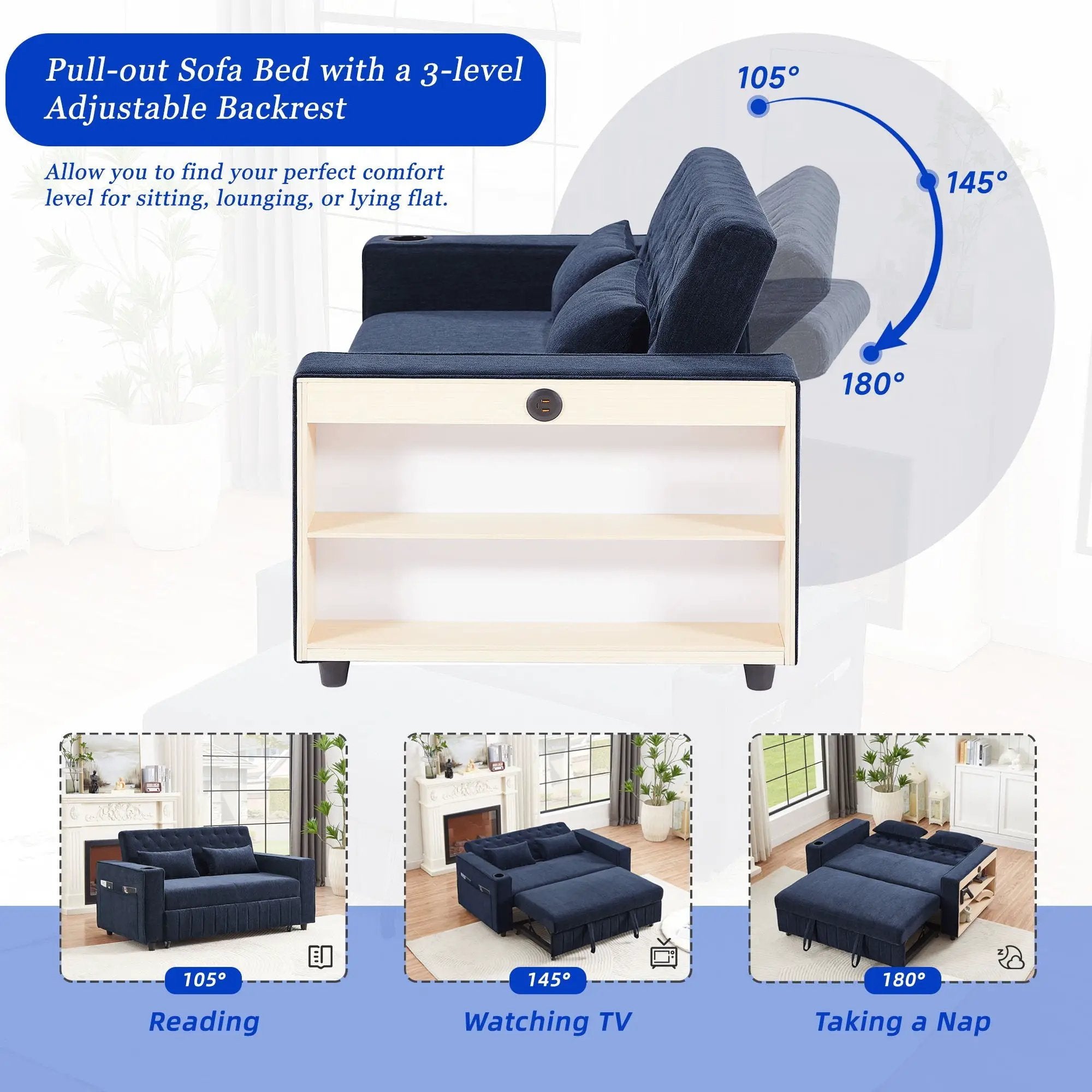 Pull-Out Sofa Bed Convertible Couch With Adjustable Backrest For Living Room by HouseOfZazla